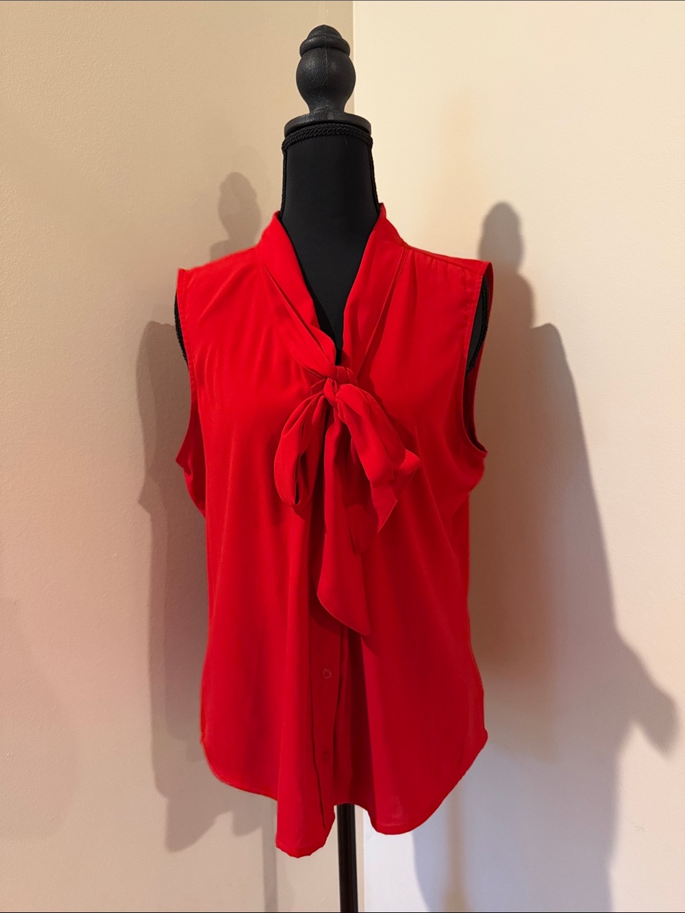 Calvin Klein Vibrant Red Sleeveless Tie-Front Blouse